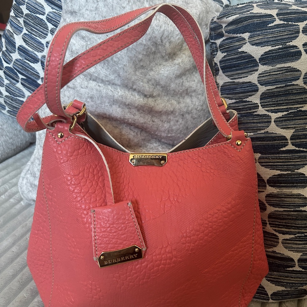 Burberry Pink Textured Leather Shoulder Bag